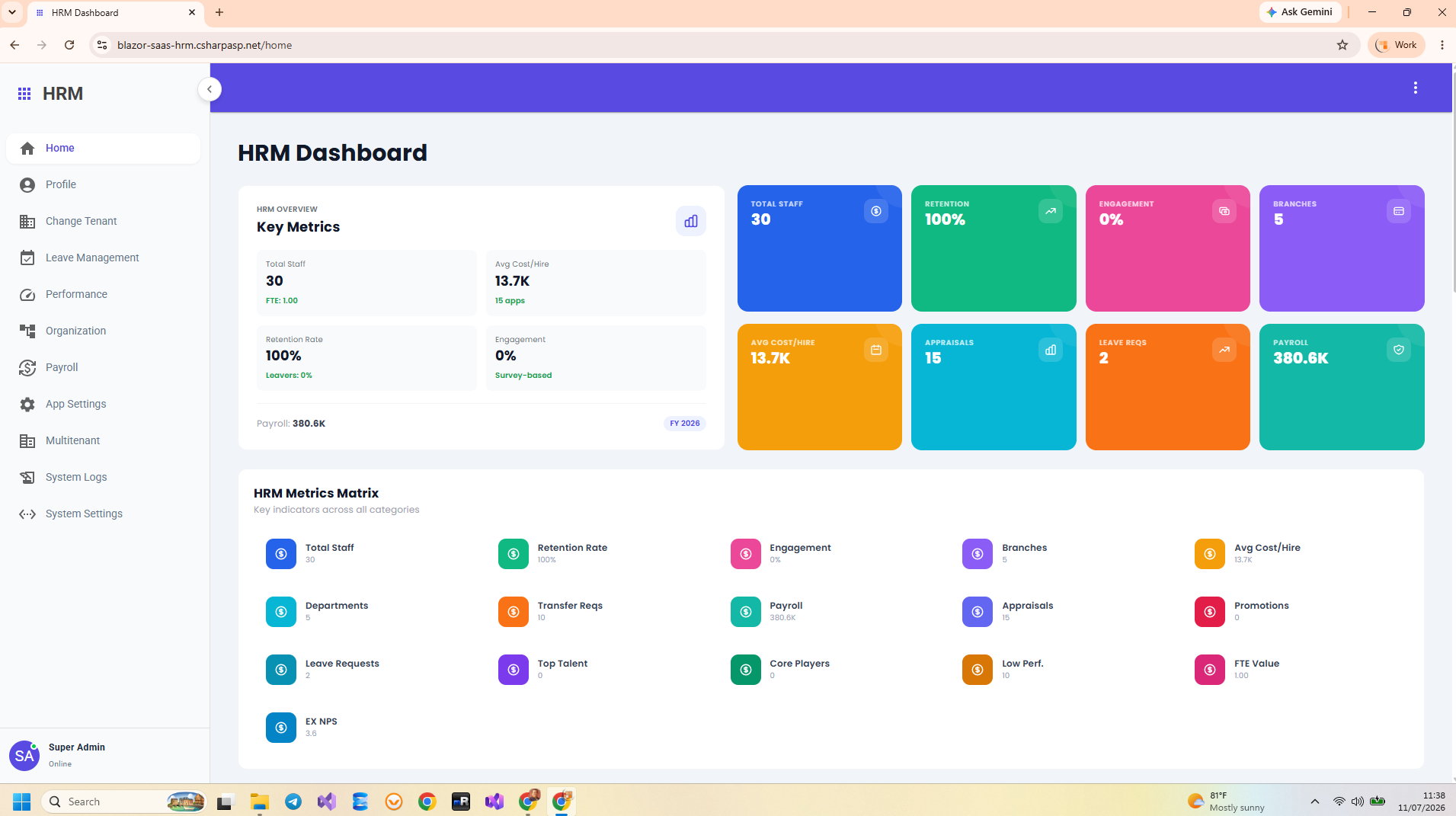 Blazor HRM Multi-Tenant Leave Management